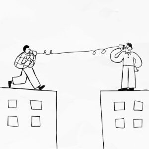 Men talking with cup telephone while in social isolation vector